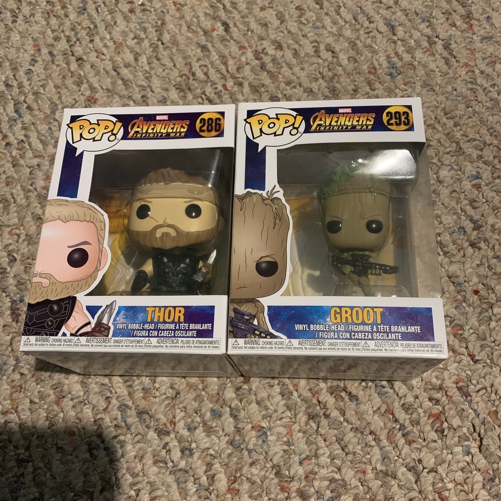 Thor and Groot Pop figurines